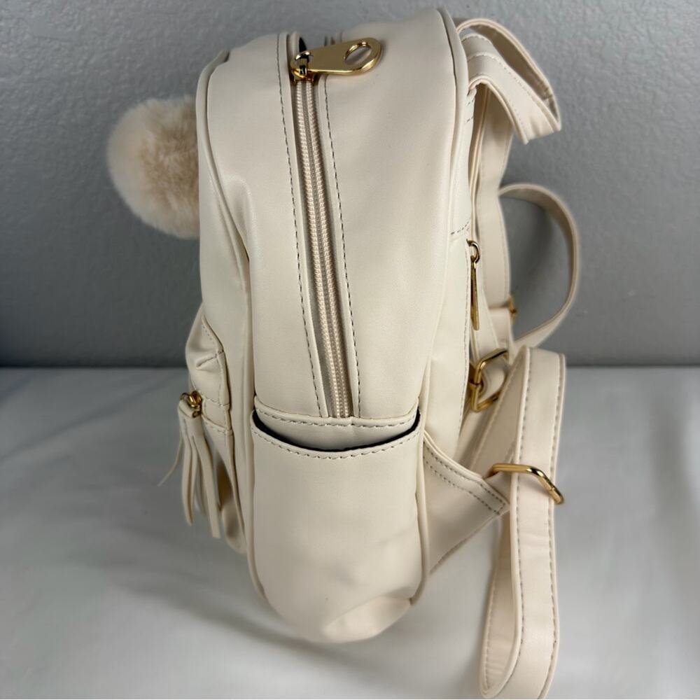 NWT Beige Mini Backpack Purse for Girls Teens Women Purses PU Leather Pom Charm - Picture 7 of 12